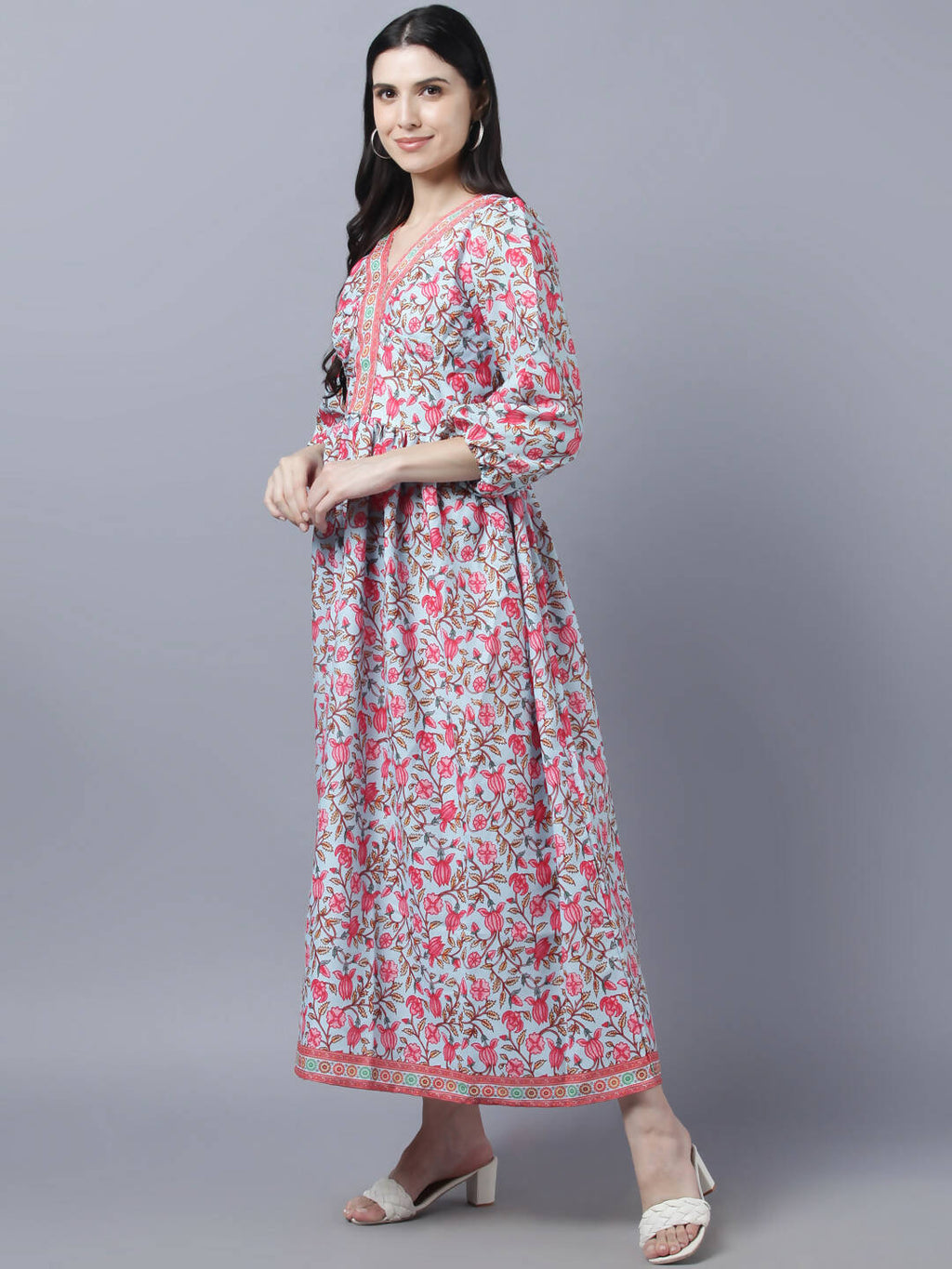 Myshka Women Red Printed Pure Cotton Maxi Dress | Grocsy