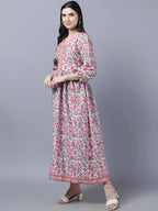 Myshka Women Red Printed Pure Cotton Maxi Dress | Grocsy