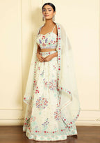 Eilara Glamorous Off White Thread Embroidered Georgette Lehenga Set | Grocsy
