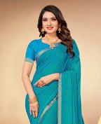 Sky Blue Chiffon Leheriya Printed Saree With Unstitched Blouse Piece - Swarna | Grocsy