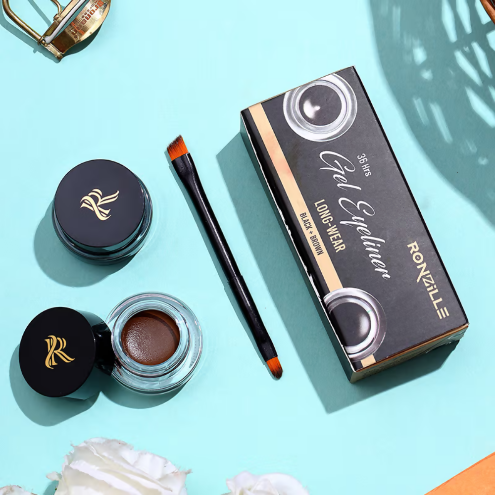 Ronzille 36Hr Waterproof And Smudge Proof Long Wear Gel Eyeliner With Brush - Black And Brown | Grocsy