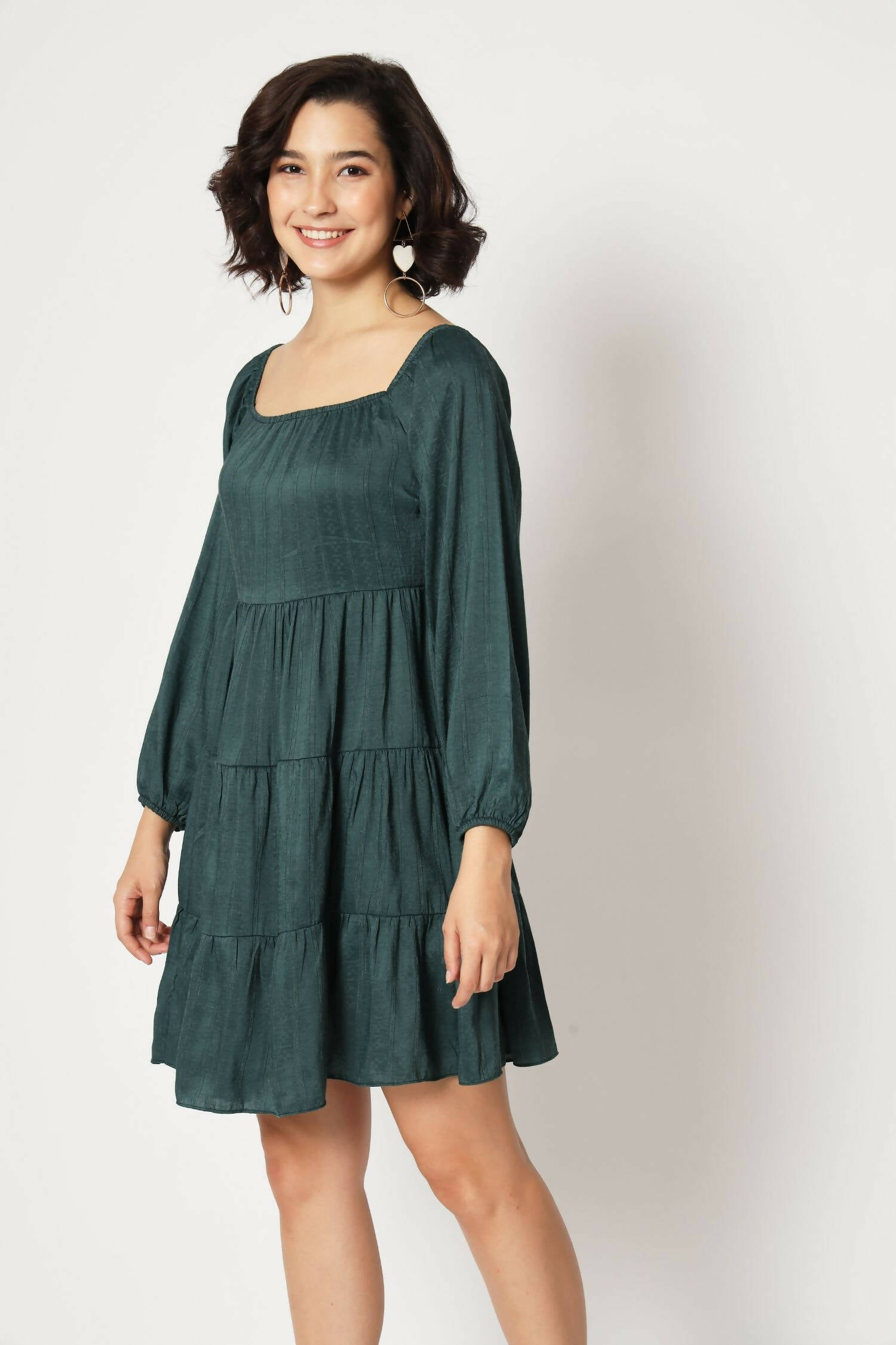 Teal Viscose Solid Design Flared Dress - Shivani | Grocsy
