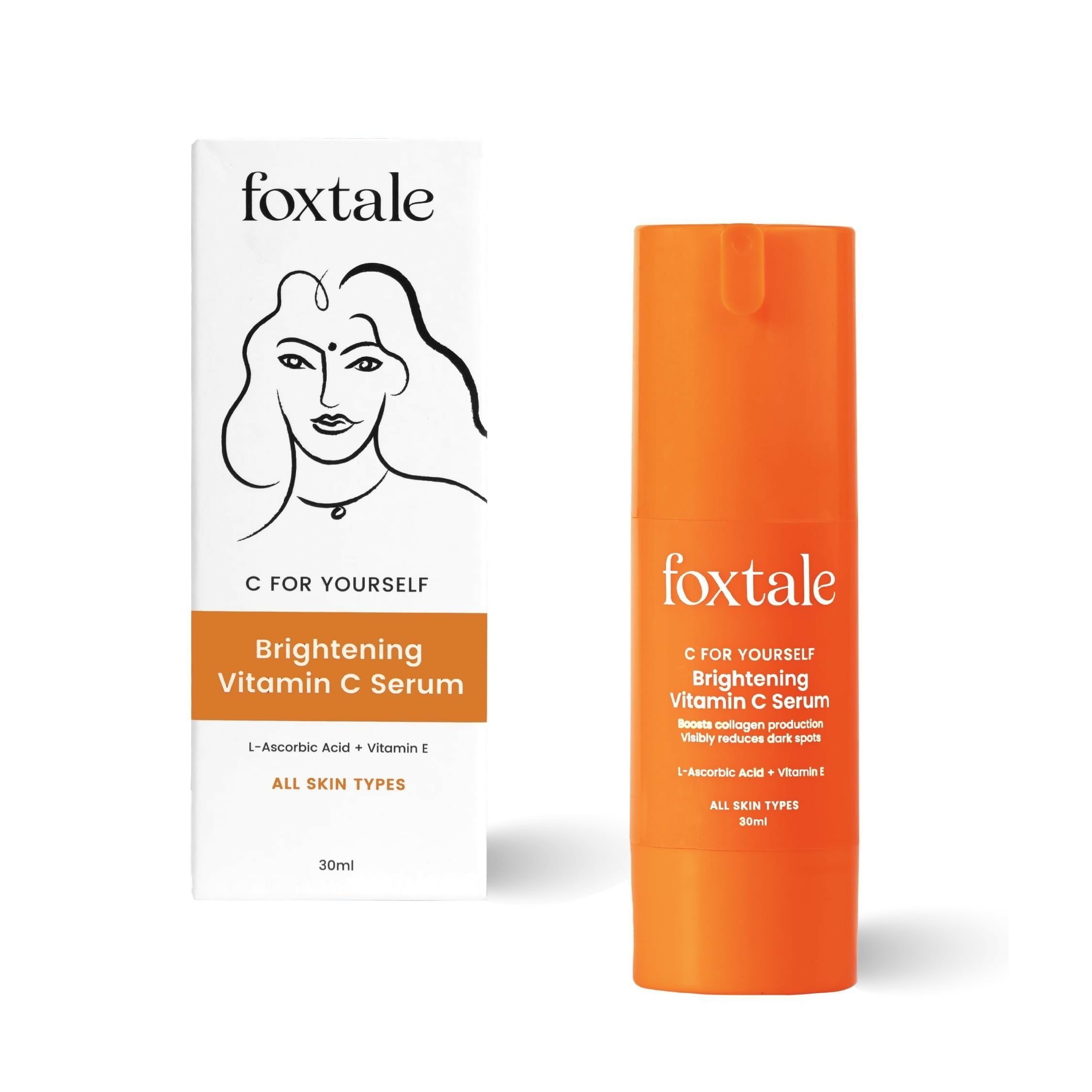 Foxtale Brightening 15% Vitamin C Face Serum With L-Ascorbic Acid And Vitamin E For Glowing Skin For Dark Spots | Grocsy