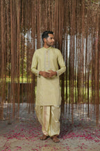 Olive Kanjivaram Machien Embroidered Pattu Set by Hilo Design | Grocsy