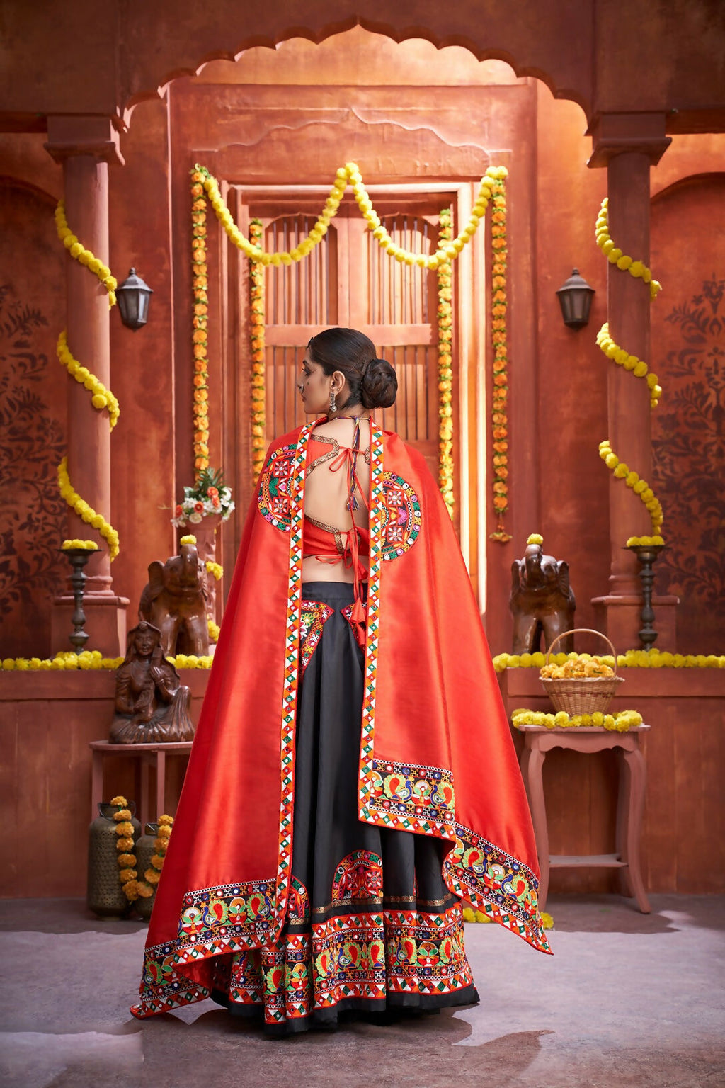 AI Fashion Black Art Silk Designer Navratri Lehenga Choli Collection | Grocsy