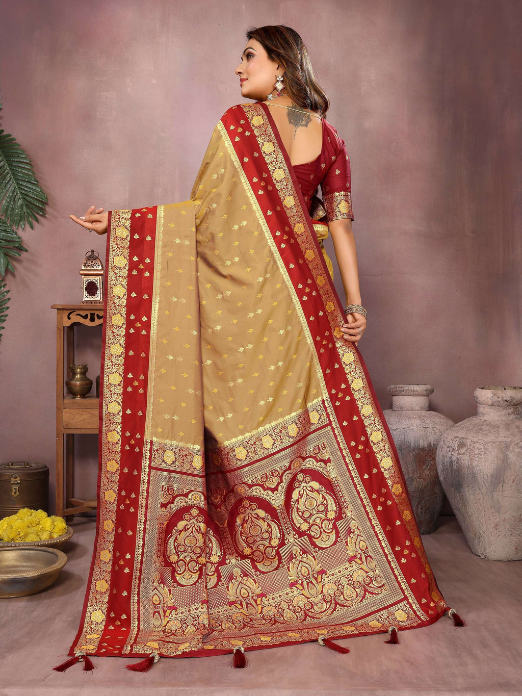 Aastha Fashion Mustard Kalamkari Silk Zari Woven Saree | Grocsy