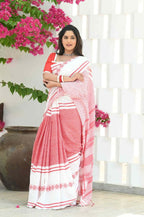 Beatitude White Cotton Tangail Handloom Saree | Grocsy