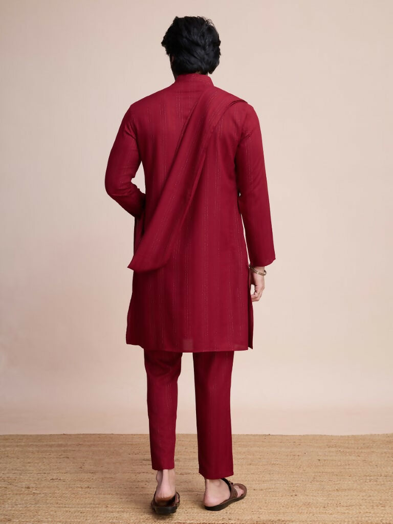 Vastranavya Traditional Festival Wear Viscose Thread & Sequence Embroidered Work Kurta Pant Set - Maroon | Grocsy