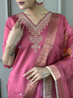 Light Pink Viscose chanderi Stitched Suit With Dupatta - Tanisha | Grocsy