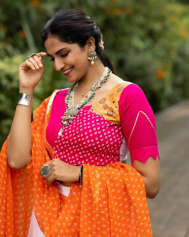 Yash Enterprise Orange Rayon Cotton Embroidery Semi Stitched Navratri Top Chaniya Choli | Grocsy