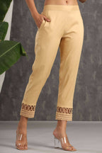 Juniper Women Gold Rayon Solid Slim Fit Pant/Slim Pant | Grocsy
