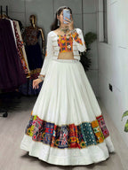 Yash Enterprise White Rayon Cotton Embroidery Semi Stitched Navratri Chaniya Choli | Grocsy