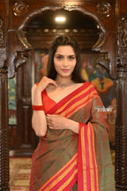 Very Much Indian Handloom Cotton Viscose Ilkal Saree Dual Tone Red Green | Grocsy