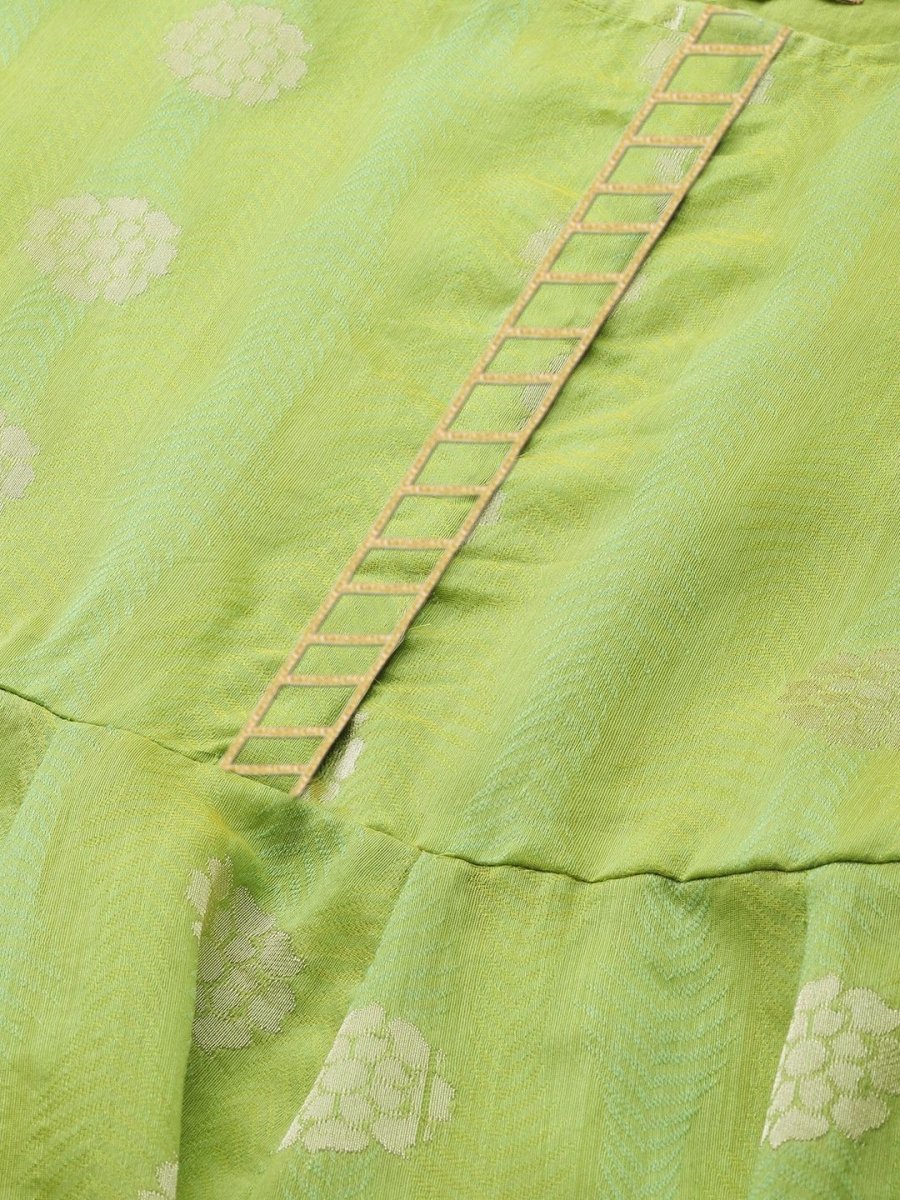 Ahalyaa Women Green Chanderi Jacquard Woven Dress | Grocsy