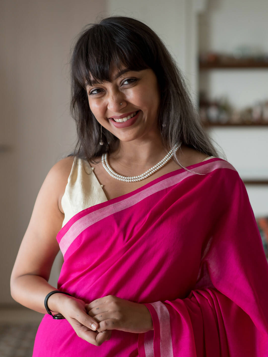 Suta Pink Woven Design Cotton Blend Saree | Grocsy