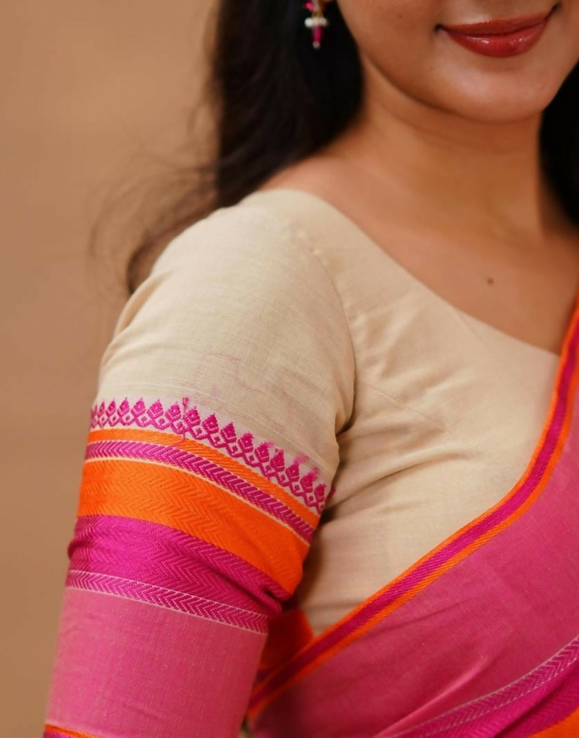Exclusive Collection Beige Beautiful Khadi Cotton Handloom Saree | Grocsy
