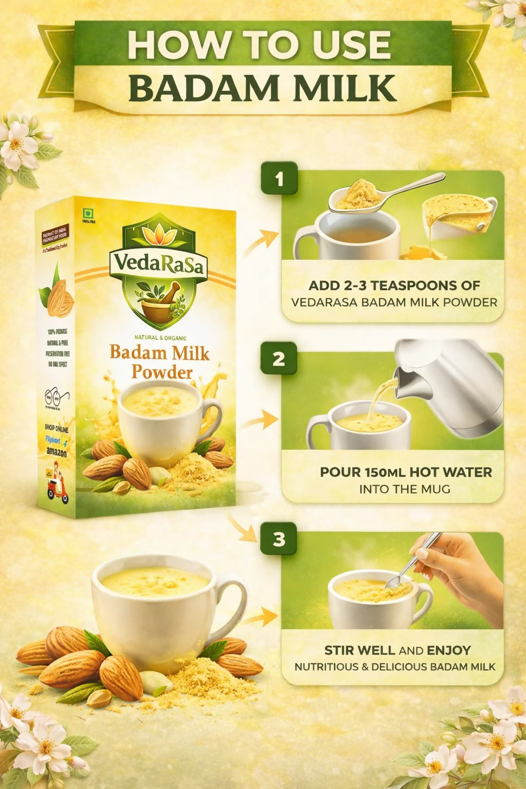VedaRasa Badam Milk Powder Instant Almond Drink Mix | Grocsy