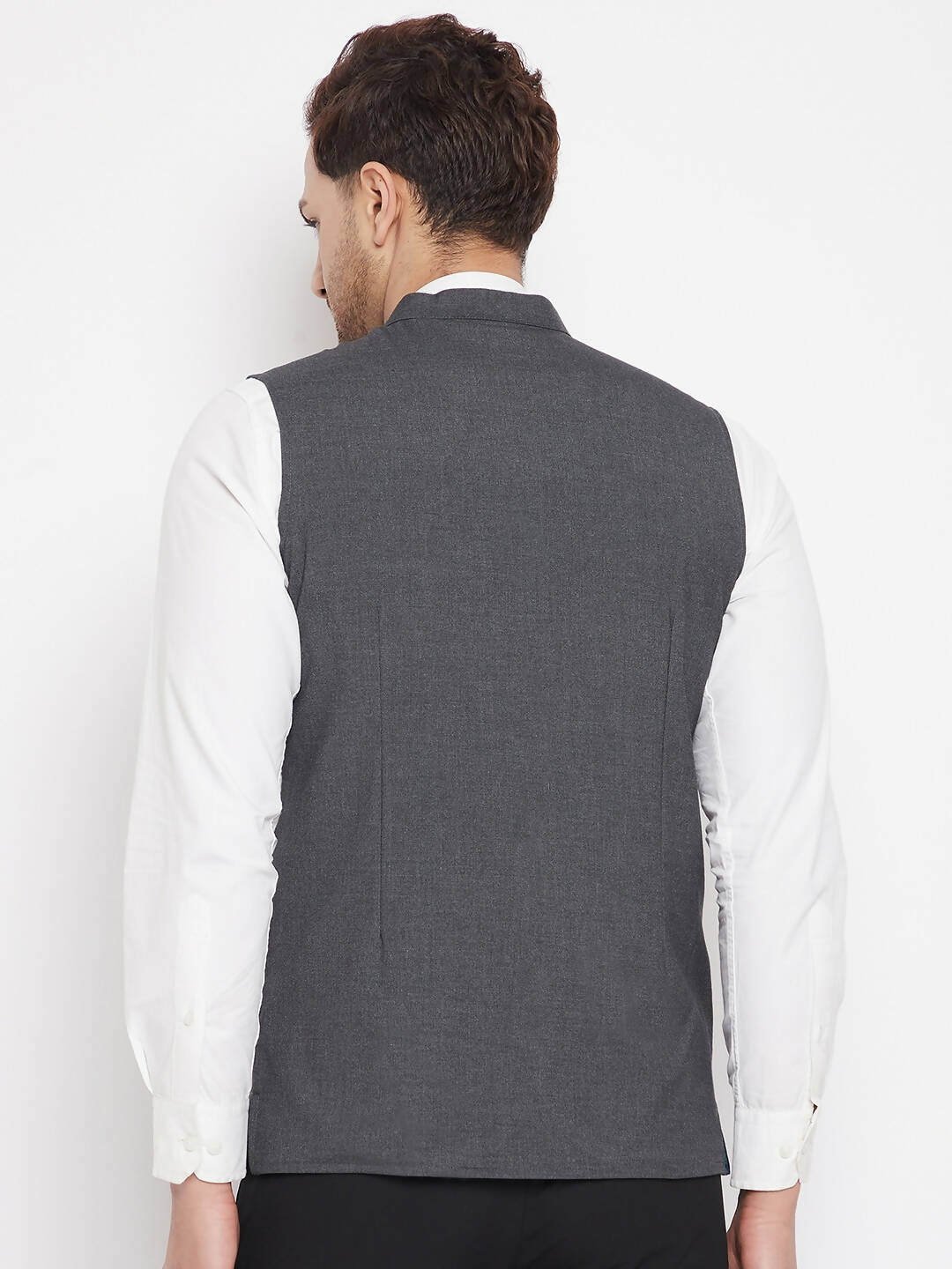 Even Apparels Men's Grey Merino Nehru Jacket-Contrast Lining-Free Pocket Square | Grocsy