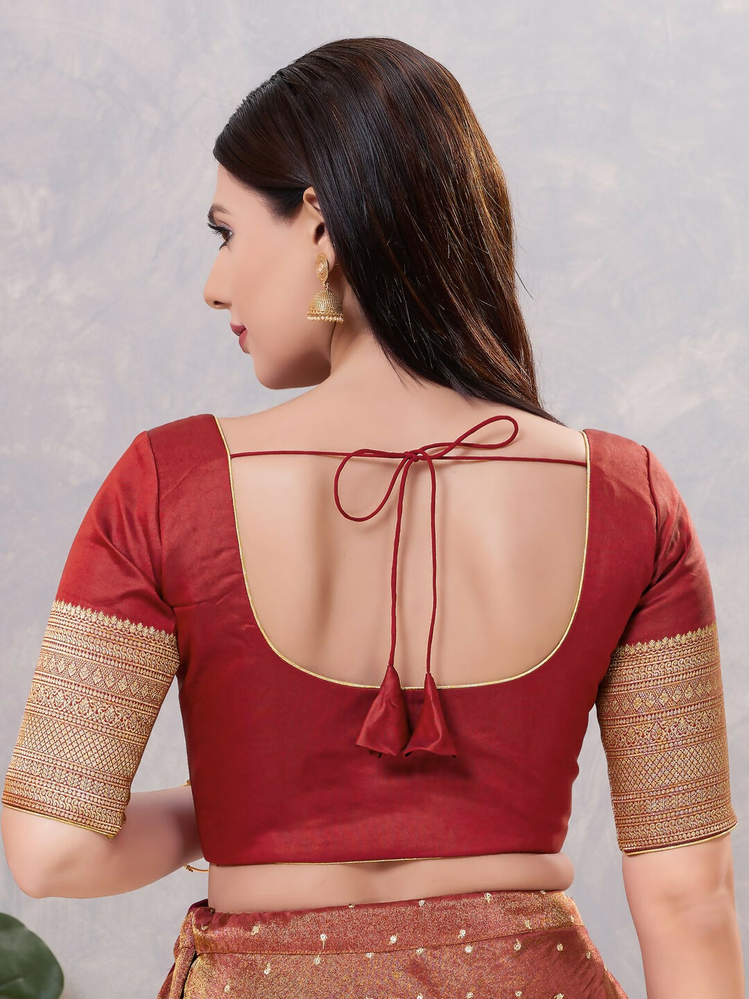Joban Fashion Women Silk Dark-Maroon Stitched Blouse | Grocsy