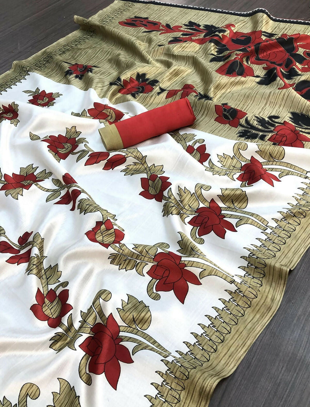 Vamika White Printed Art Silk Saree | Grocsy