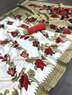 Vamika White Printed Art Silk Saree | Grocsy