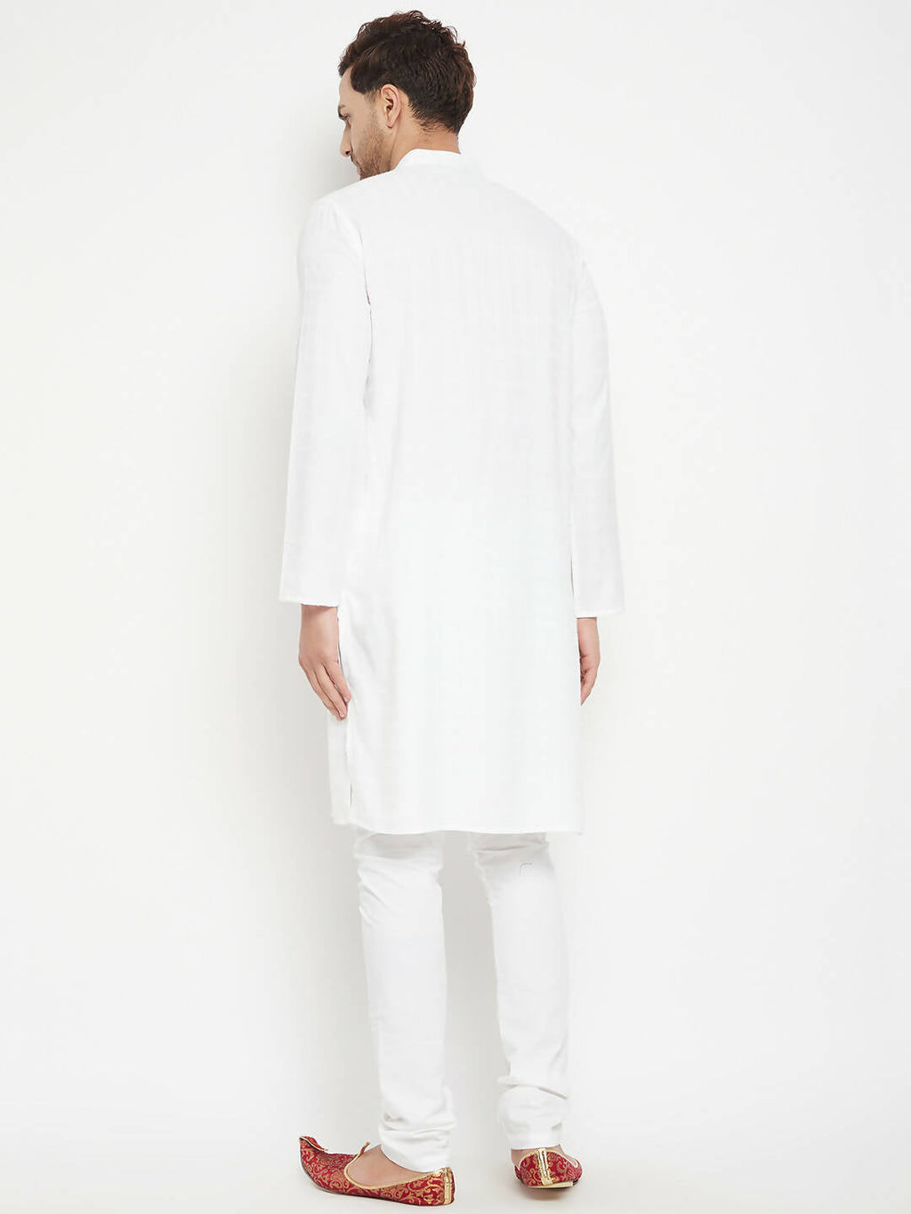Even Apparels White Viscose Long Men's Kurta With Band Collar | Grocsy