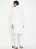 Even Apparels White Viscose Long Men's Kurta With Band Collar | Grocsy