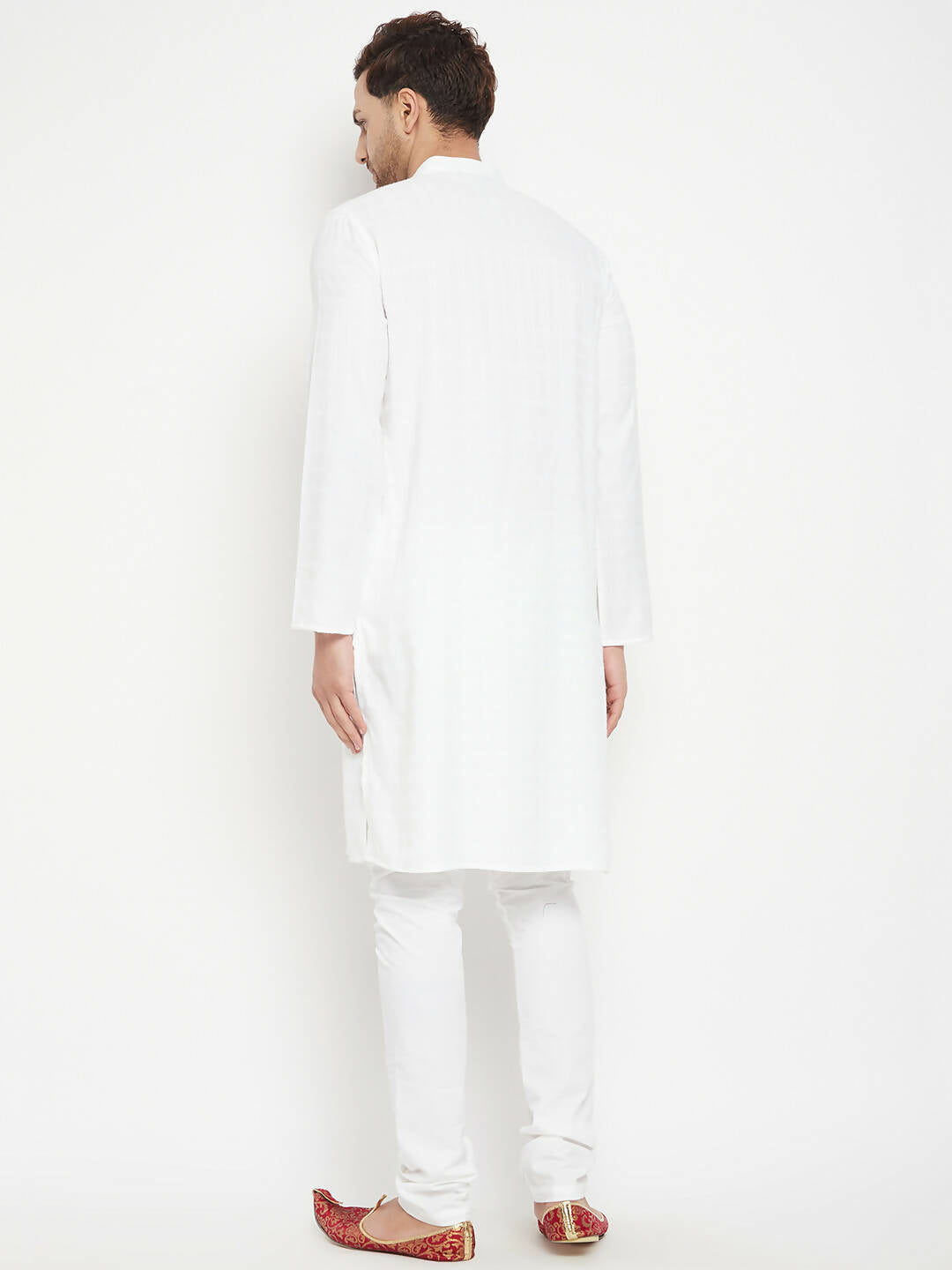 Even Apparels White Viscose Long Men's Kurta With Band Collar | Grocsy