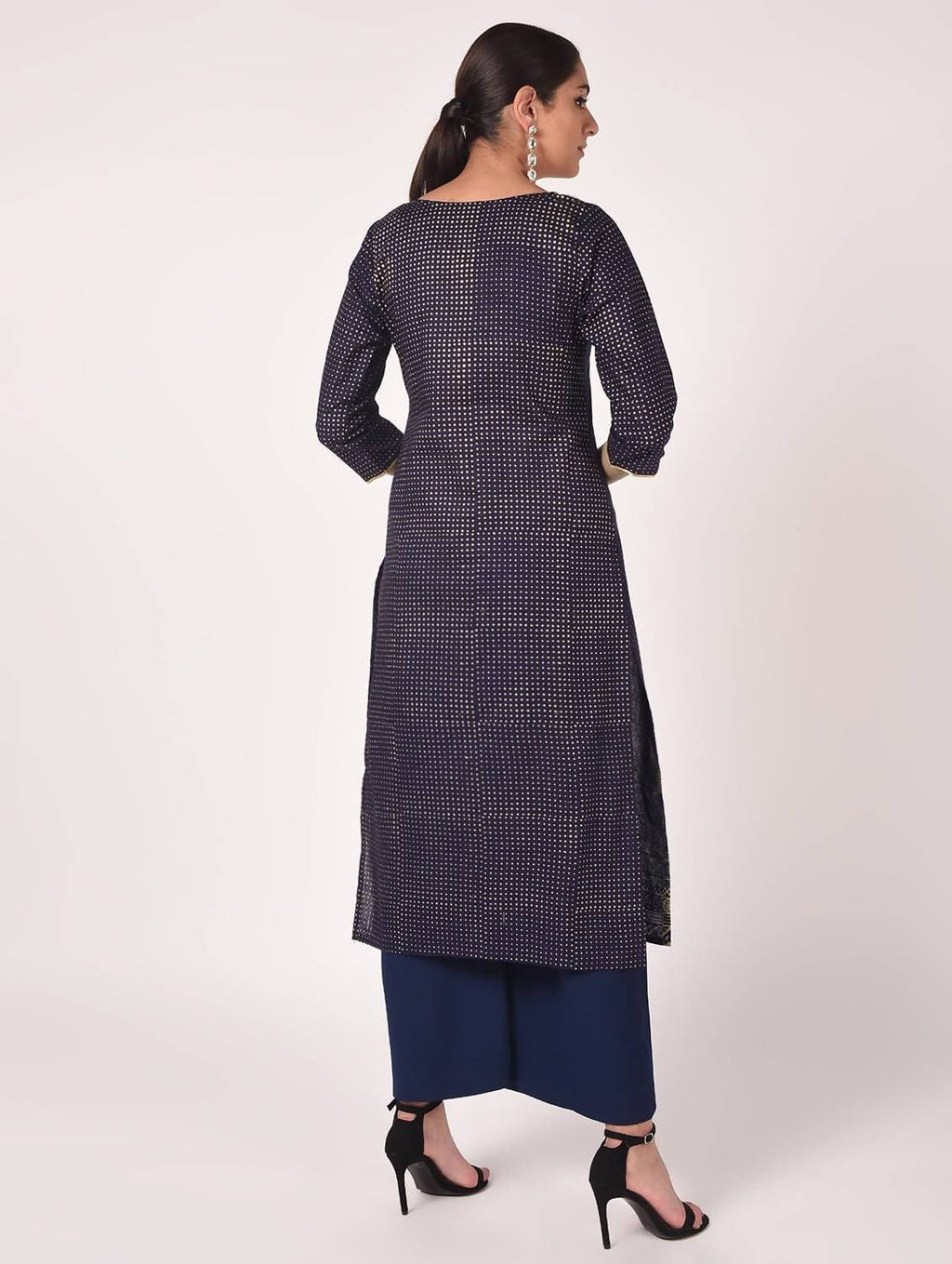 Cheera Hand Block Print Navy Color Straight Kurta | Grocsy
