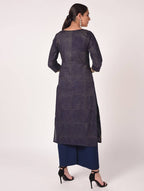Cheera Hand Block Print Navy Color Straight Kurta | Grocsy