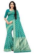 Vamika Weaving Banarasi Jacquard Rama Green Saree | Grocsy