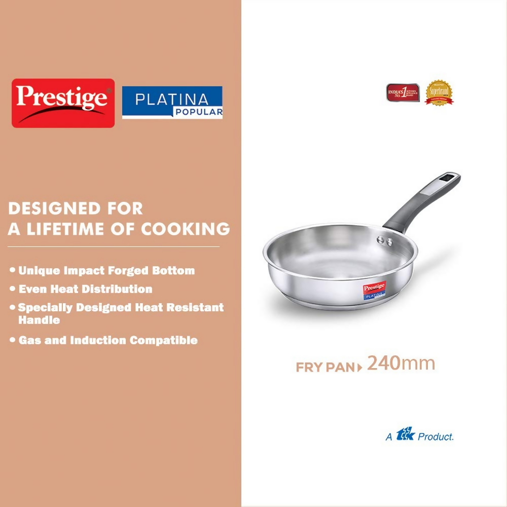 Prestige SS Platina Popular Fry Pan - Silver | Grocsy