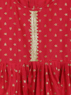 Ahalyaa Red Crepe Gold Printed Kids Kurta Sharara Set For Girls | Grocsy