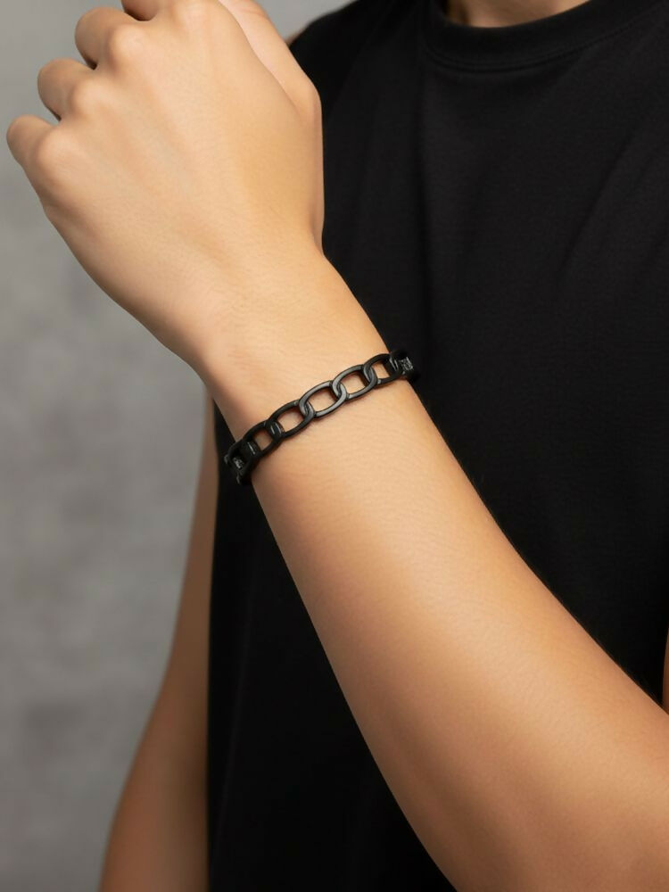 NVR Men's Rhodium Plated Cuff Bracelet | Grocsy