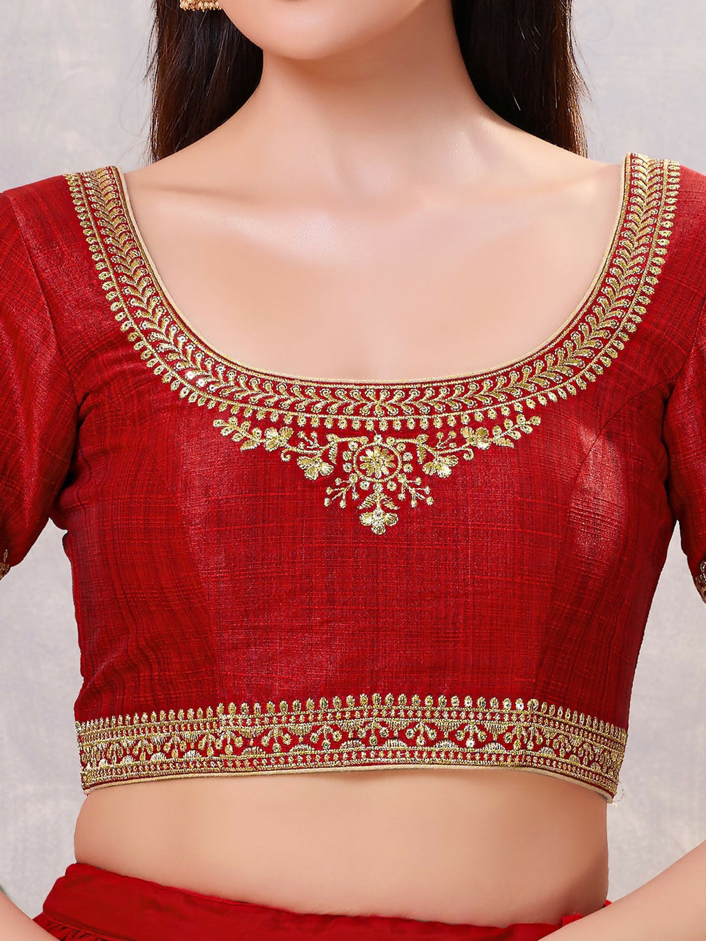 Joban Fashion Women Silk Dark-Red Stitched Blouse | Grocsy