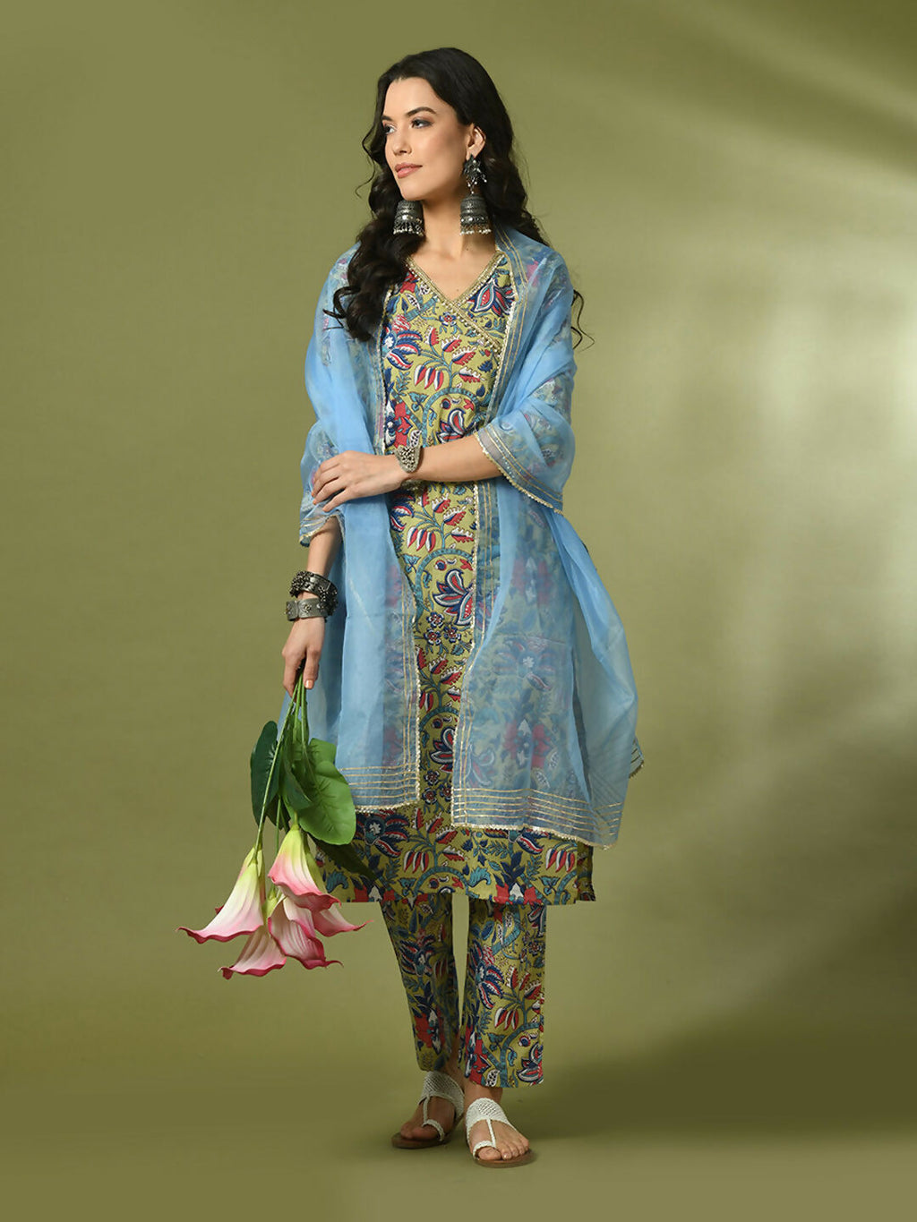 Myshka Women's Multi Printed Cotton Straight Party Kurta Set With Dupatta | Grocsy