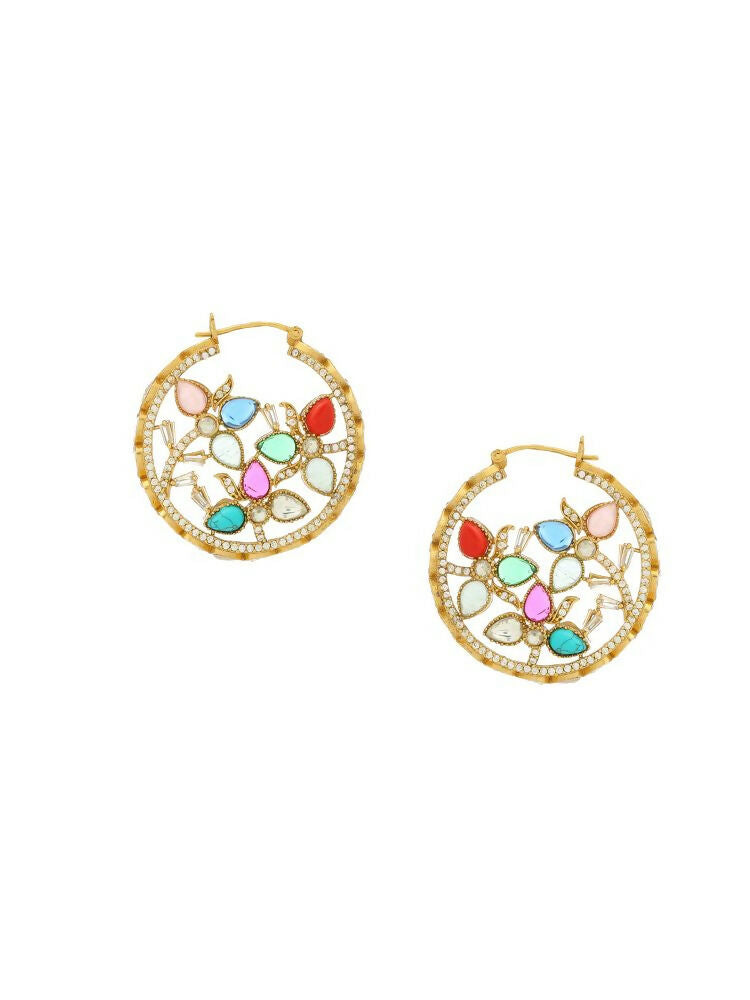 Navratan Round Earrings - Ruby Raang | Grocsy