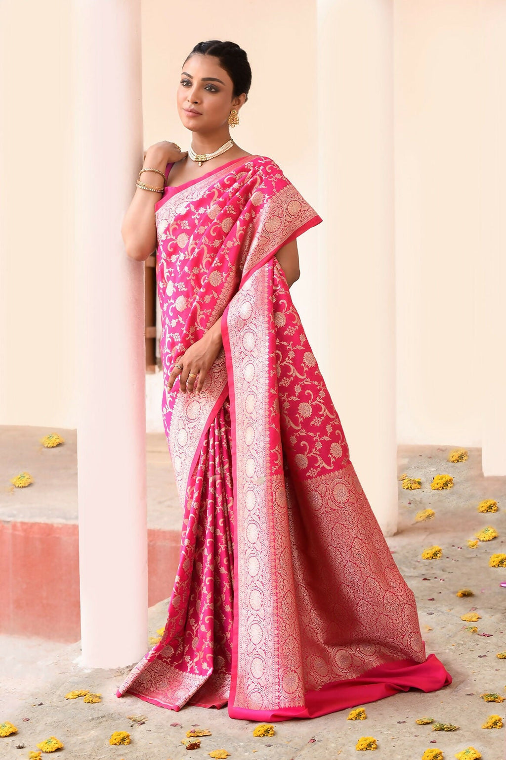 Joban Fashion Hot Pink Soft Pure Handloom Banarasi Silk Saree | Grocsy