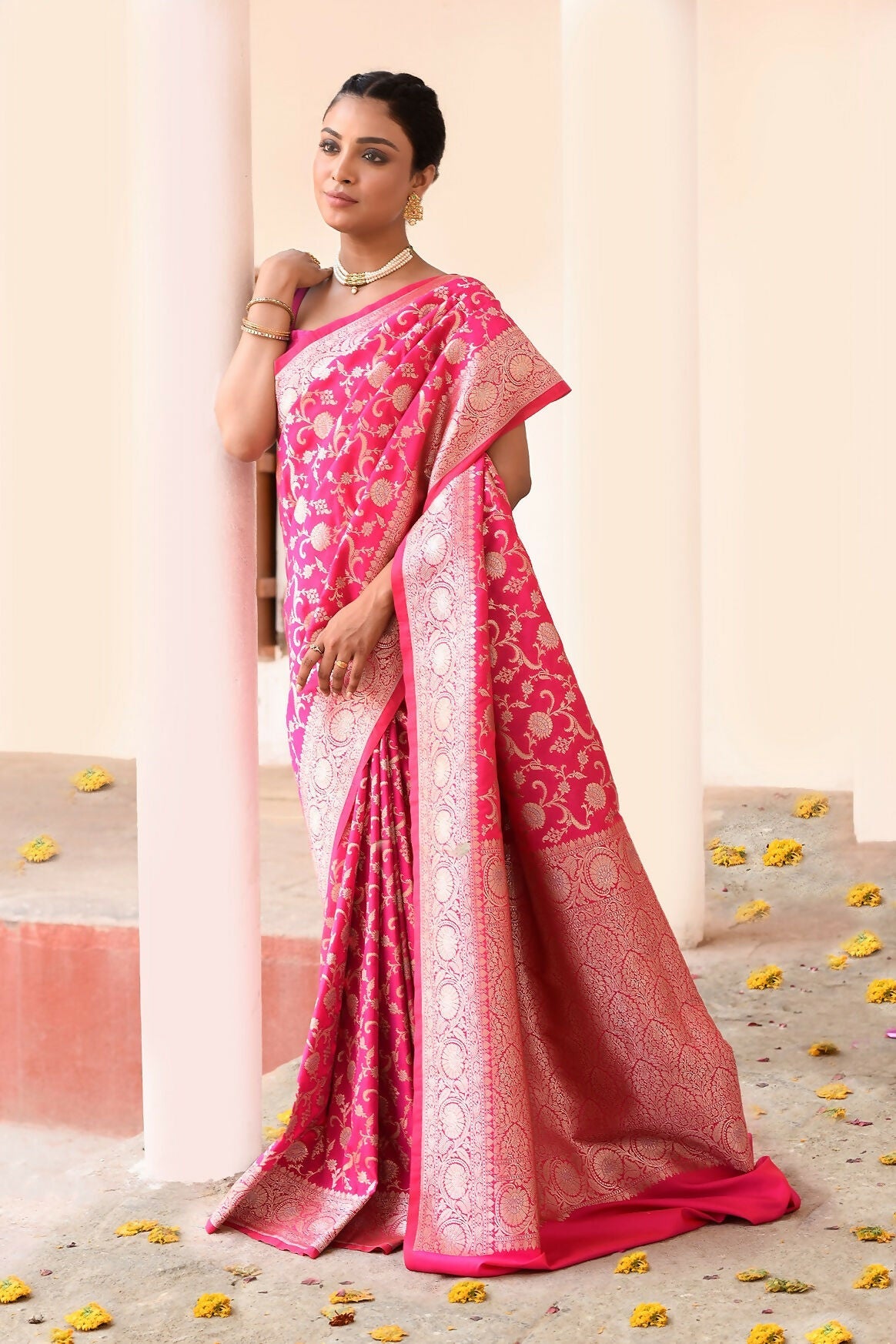Joban Fashion Hot Pink Soft Pure Handloom Banarasi Silk Saree | Grocsy