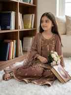 Teeya Creation New Latest Kids Trendy Ready to Wear Kurta Palazzo Set-Brown | Grocsy