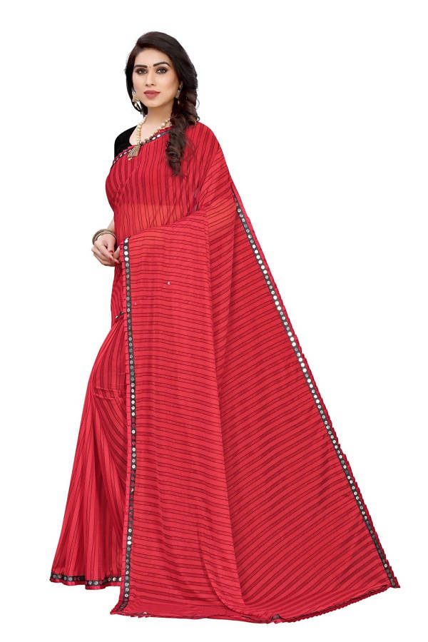 Vamika Red Malai Silk Printed Saree (Zigzag Red) | Grocsy