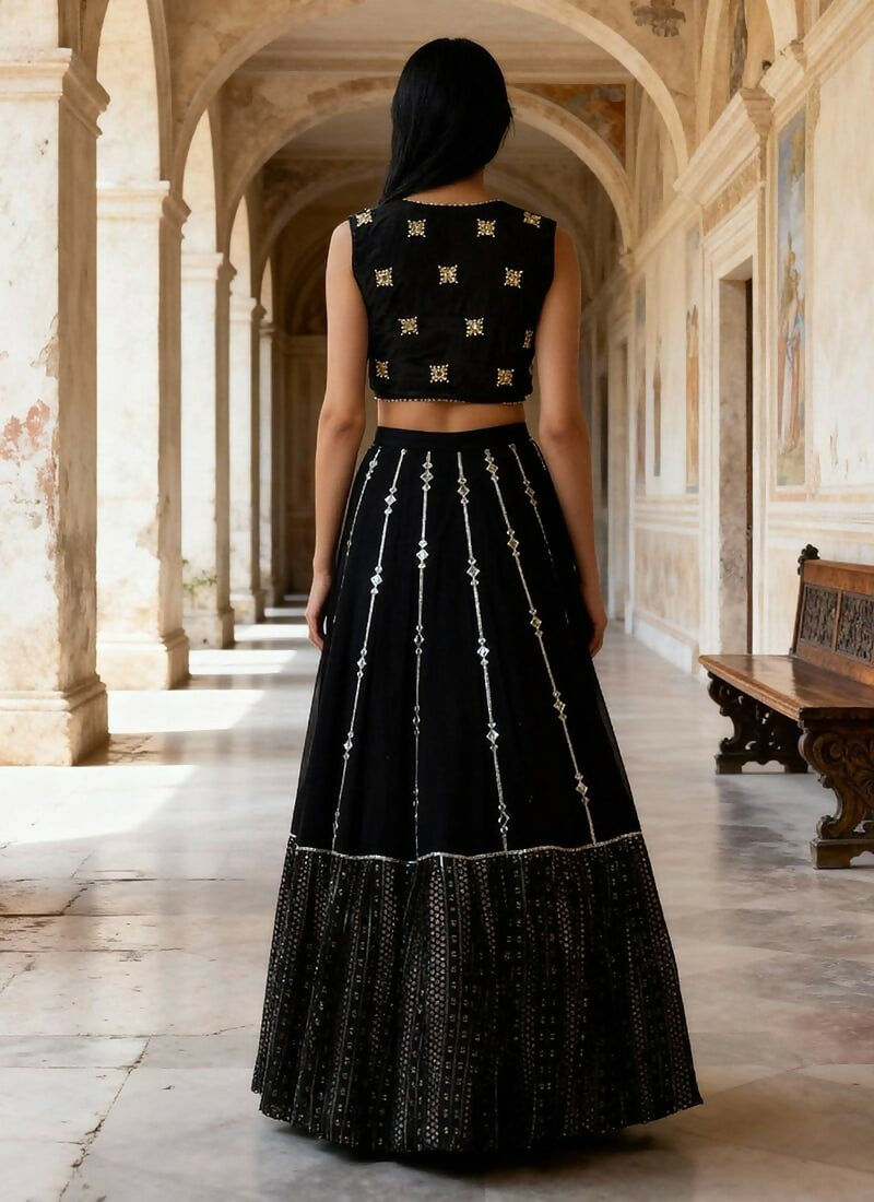 Lehenga Mart Black Gerogette Designer Bollywood Style Wedding Wear Lehenga Choli | Grocsy