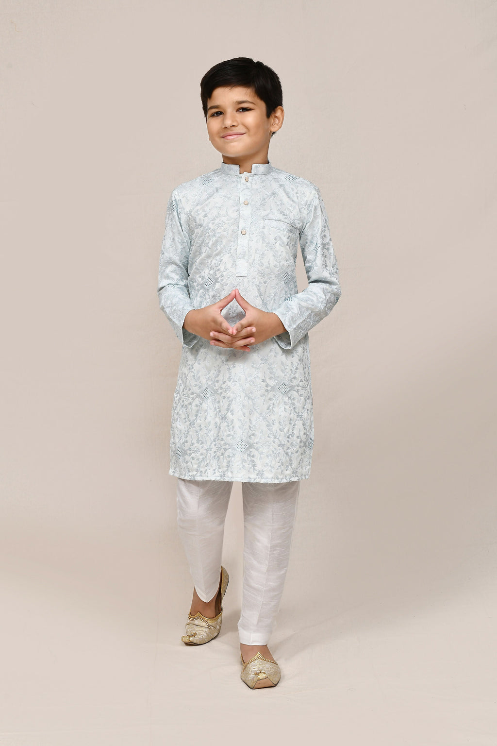 Joban Fashion Silk Based Thread Work Sky Blue Kurta With Straight Fit Pant | Grocsy