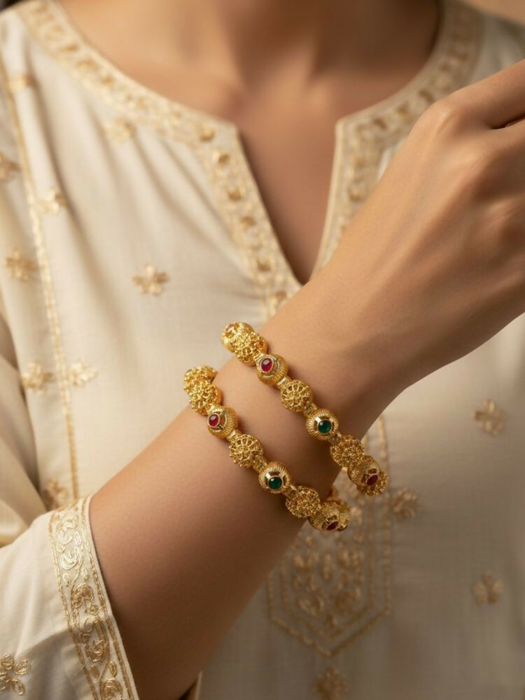 NVR Women Set of 2 Gold Plated Artificial Stone Bangle | Grocsy