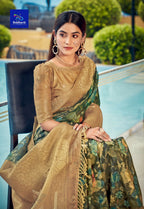 Exclusive Collection Wedding Green Golden Collection Banarasi Silk Saree With Rich Pallu | Grocsy