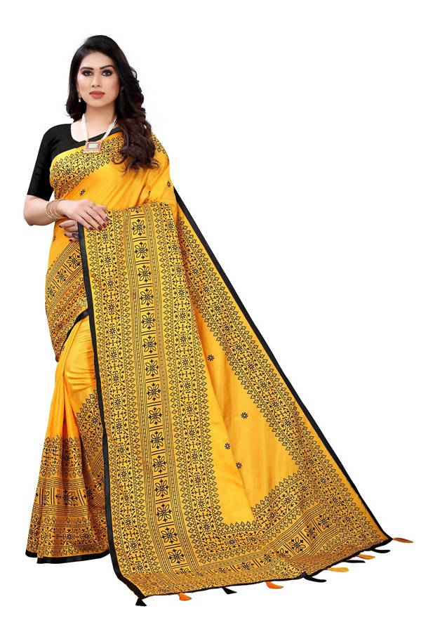 Vamika Yellow Sana Silk Printed Saree (Nihal Yellow) | Grocsy