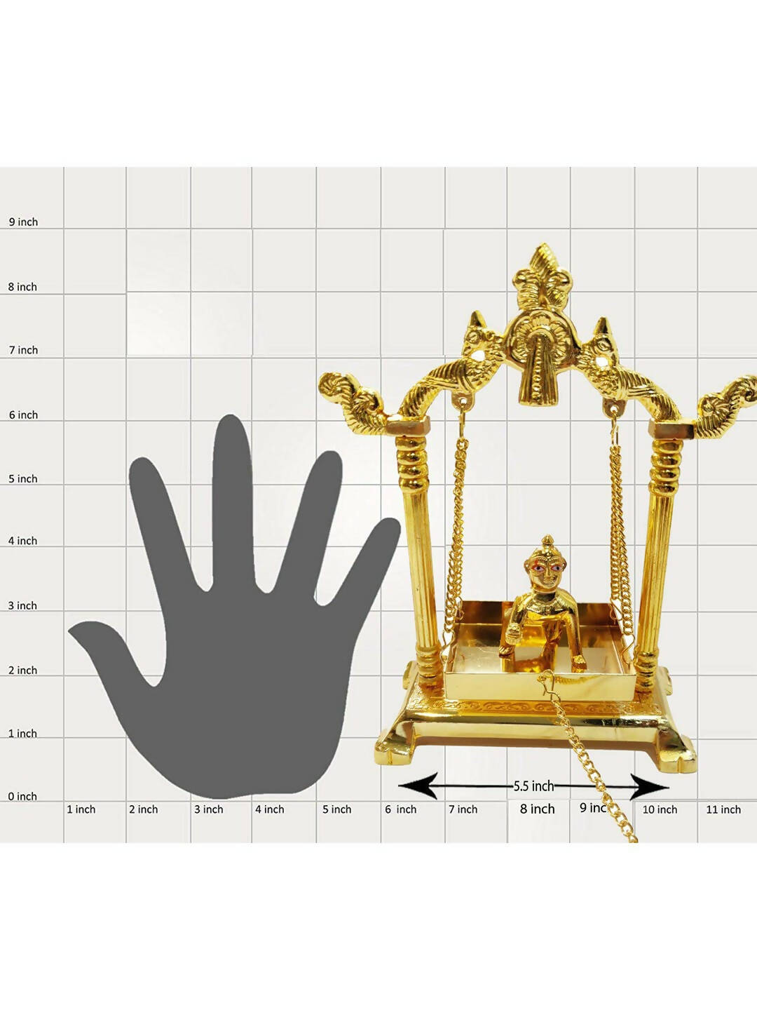 CraftVatika Gold Toned Aluminium Swing Jhula With Ladoo Gopal | Grocsy