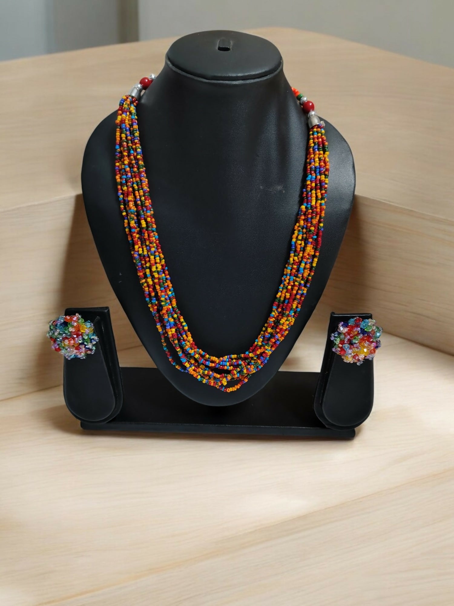Inhanns Bloom Handmade Beaded Necklace With Earrings - 12 Layers - Multicolor Necklace Set | Grocsy