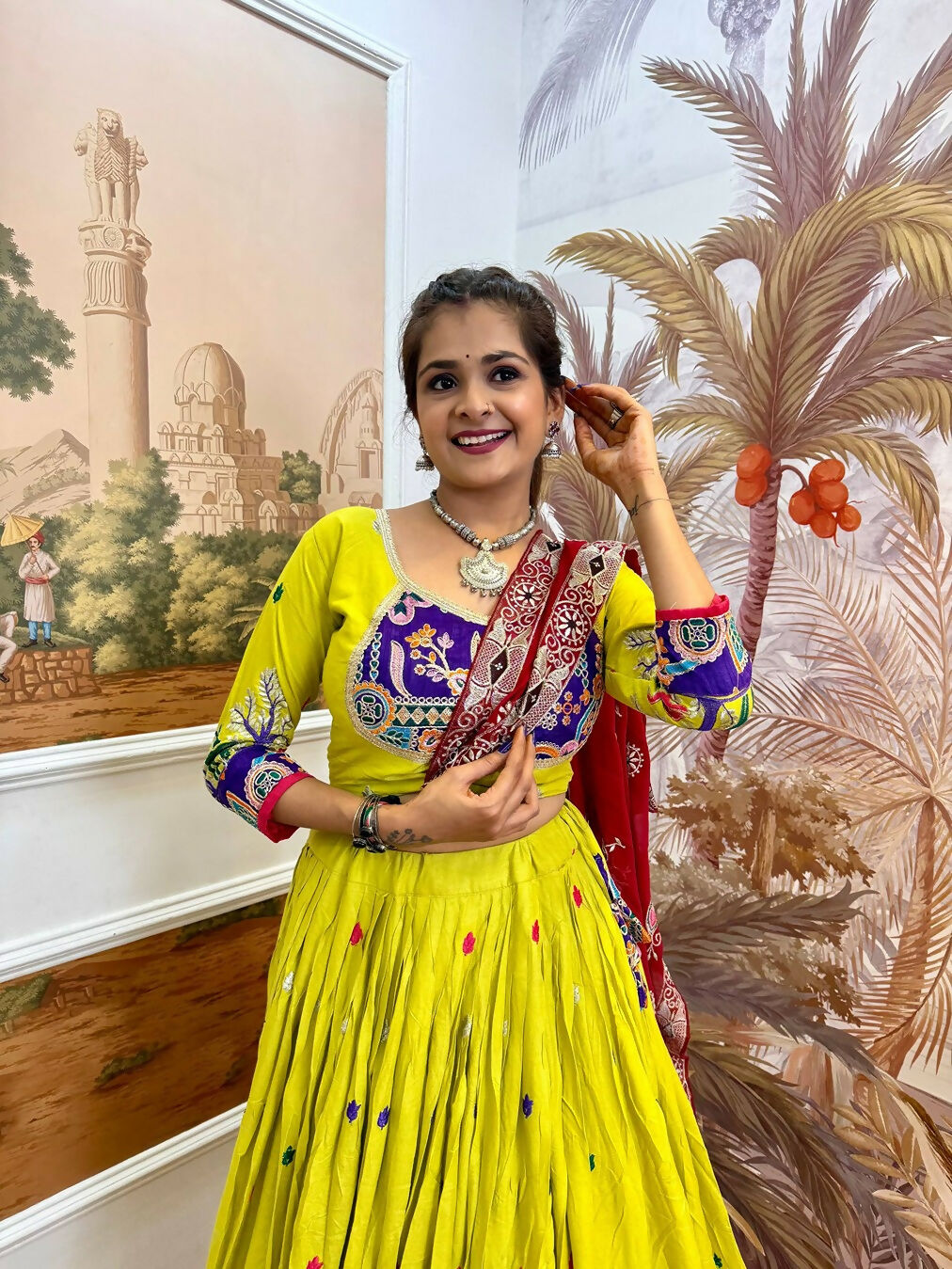 Teeya Creation Parrot Colour Rayon Silk Embroidery Work Fully Stitched Navratri Lehenga | Grocsy