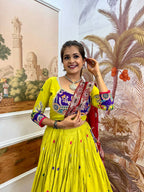 Teeya Creation Parrot Colour Rayon Silk Embroidery Work Fully Stitched Navratri Lehenga | Grocsy